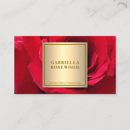 Mooie rode roos met gouden vierkant Lijst Visitekaartje (Voorkant)