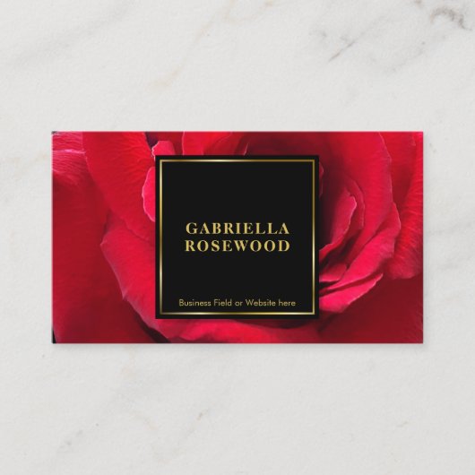Mooie rode roos met zwart vierkant goud Lijst Visitekaartje (Voorkant)