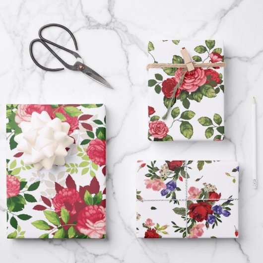 Mooie rode roos patroon wikkelen papieren vellen (Voorkant)