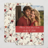 Mooie rode & roze elegante bloemstukken save the date (Voorkant / Achterkant)