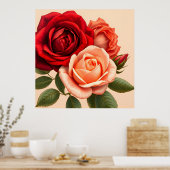 Mooie rode, roze en koraalrode rozen poster (Keuken)