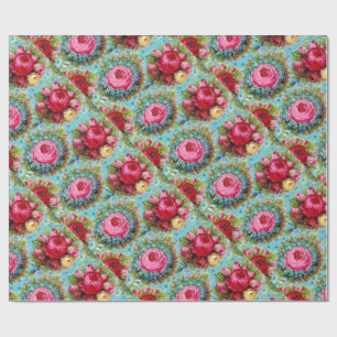 MOOIE RODE ROZE GELE ROZEN IN BLAUW CADEAUPAPIER
