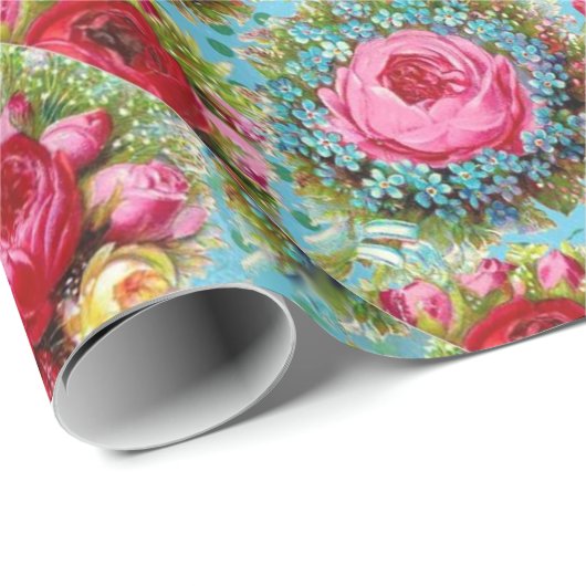 MOOIE RODE ROZE GELE ROZEN IN BLAUW CADEAUPAPIER (Rol Hoek)