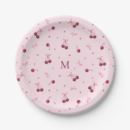 Mooie rode roze kersen harten linten met monogram papieren bordje