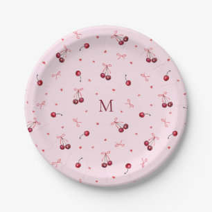 Mooie rode roze kersen harten linten met monogram papieren bordje
