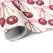 Mooie rode roze kersen lintpatroon cadeaupapier (Rol Hoek)