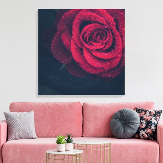 Mooie rode roze met waterdruppels canvas afdruk (Insitu (Woonkamer))