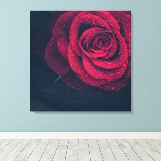 Mooie rode roze met waterdruppels canvas afdruk (Insitu (Houten vloer))