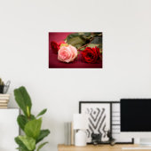 Mooie rode roze rozen poster (Thuiskantoor)