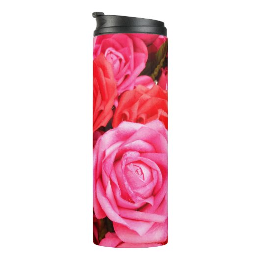 Mooie rode roze rozen thermosbeker (Geroteerd rechts)