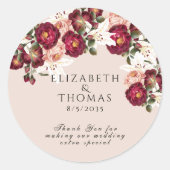 Mooie Rode Roze Rozen Witte Lelies Trouwklas Ronde Sticker (Voorkant)