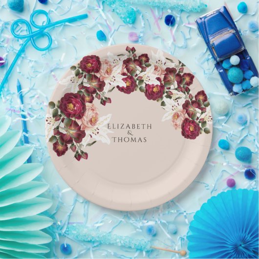 Mooie rode roze rozen witte lilies bindband papieren bordje (Feest)