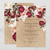 Mooie rode roze rozen witte lilies bruiloft kaart (Voorkant / Achterkant)