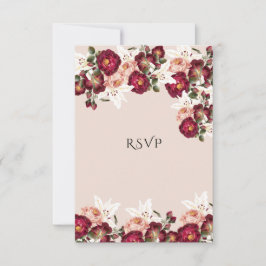 Mooie rode roze rozen witte lilies bruiloft RSV RSVP Kaartje