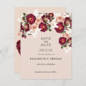 Mooie rode roze rozen witte lilies weddenschap Sav Save The Date (Voorkant / Achterkant)