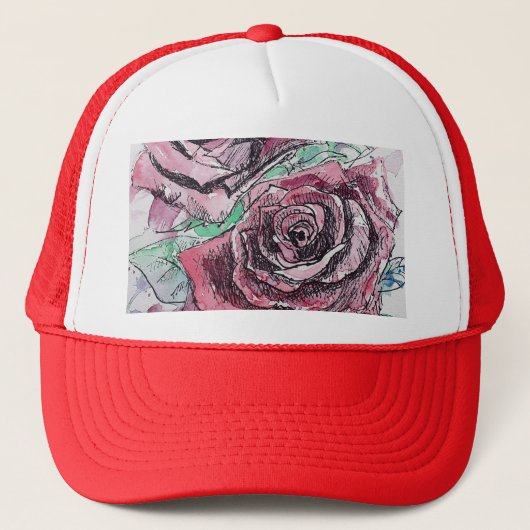 Mooie rode roze Waterverf schilderen Trucker Pet (Voorkant)