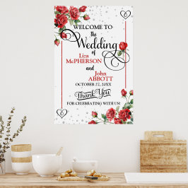 Mooie Rode Rozen Bloemen Bruiloft Welkom Poster