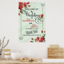 Mooie rode rozen bloemige huwelijksontvangst poster