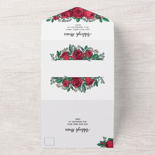Mooie rode rozen die het hele huwelijk afleggen all in one uitnodiging (Buitenkant)