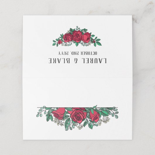 Mooie rode rozen die het hele huwelijk afleggen plaatskaartje (Buitenkant ongevouwen)