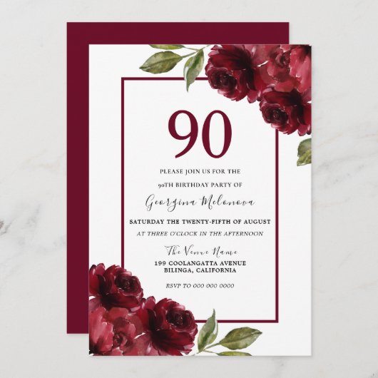 Mooie rode rozen Elegant 90e verjaardag Kaart (Voorkant / Achterkant)