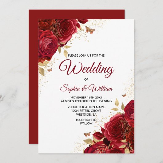 Mooie rode rozen Elegant Wedding Uitnodiging (Voorkant / Achterkant)