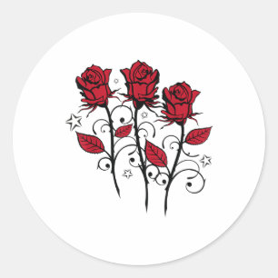 Mooie rode rozen en bladeren met sterren Tattoo _ Ronde Sticker