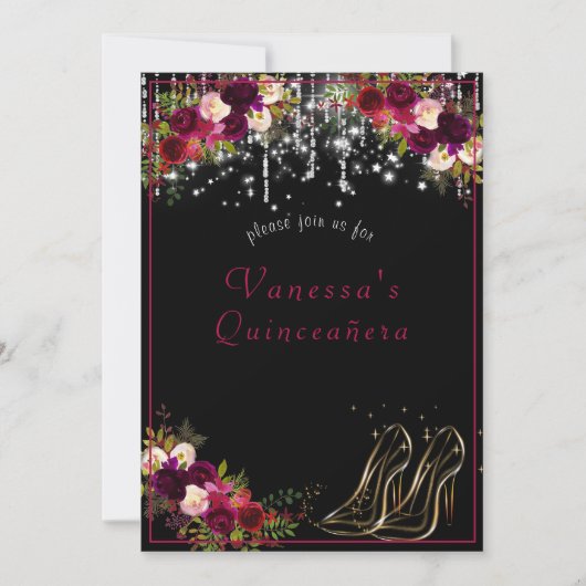 Mooie Rode Rozen Glanzende Sterren Hoge Hakken Qui Kaart (Voorkant)