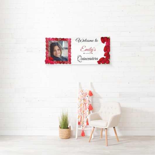 Mooie, rode rozen, glitter, quinceanera, op maat spandoek (Insitu)