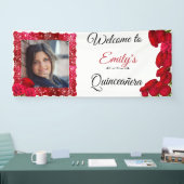 Mooie, rode rozen, glitter, quinceanera, op maat spandoek (Beurs)