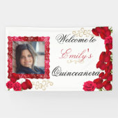 Mooie, rode rozen, gouden glitter sprankelende fot spandoek (Horizontaal)