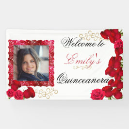 Mooie, rode rozen, gouden glitter sprankelende fot spandoek