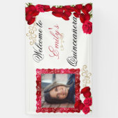 Mooie, rode rozen, gouden glitter sprankelende fot spandoek (Verticaal)