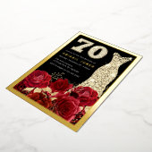 Mooie rode rozen gouden jurk 70e verjaardag partij folie uitnodiging (Gedraaid)