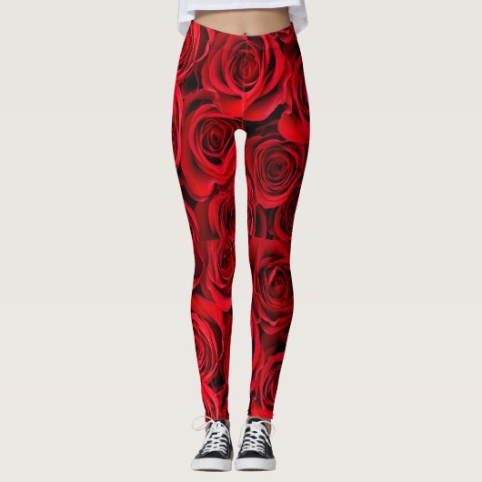 Mooie rode rozen leggings (Voorkant)