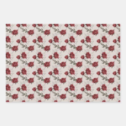 Mooie Rode Rozen Lente Bruiloft Feest  Inpakpapier Vel (Voorkant 3)