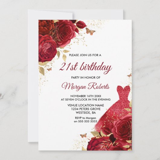 Mooie rode rozen met 21ste verjaardag kaart (Voorkant)