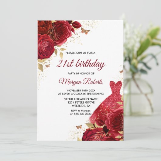 Mooie rode rozen met 21ste verjaardag kaart (Staand voorkant)