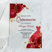 Mooie rode rozen met een kleine dress Quinceanera Acryl Uitnodigingen
