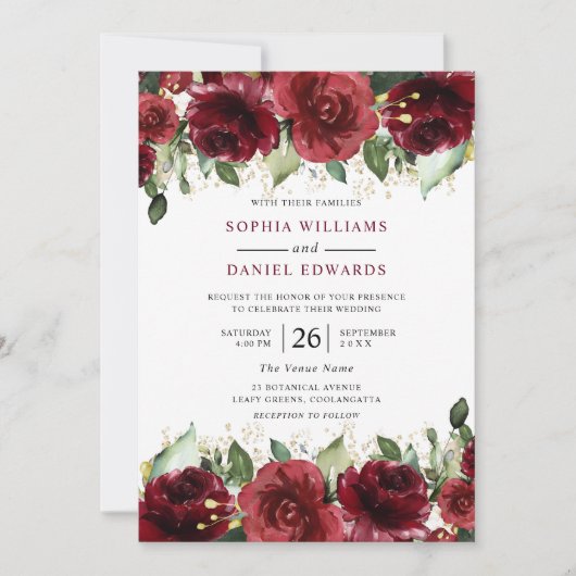 Mooie rode rozen Romantic Floral Wedding Kaart (Voorkant)