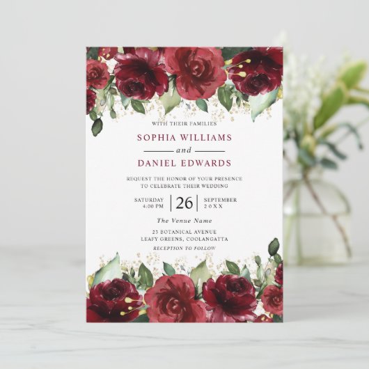 Mooie rode rozen Romantic Floral Wedding Kaart (Staand voorkant)