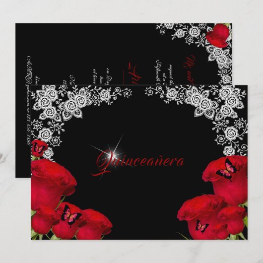 Mooie Rode Rozen Vlinders Quinceanera  Kaart (Voorkant / Achterkant)