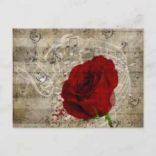 Mooie rode rozenroze muzieknoten zwoegen piano briefkaart