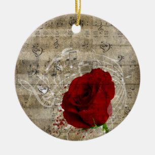 Mooie rode rozenroze muzieknoten zwoegen piano keramisch ornament