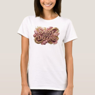 Mooie Rode SASSY SINDS DAG EEN Artistiek Motief T-shirt
