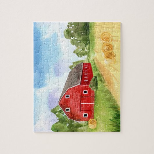 Mooie rode schuur op het boerderij legpuzzel (Verticaal)