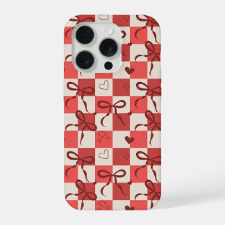 Mooie Rode Strik & Hart Schachbrett Motief iPhone 15 Pro Case