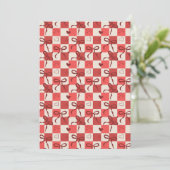Mooie Rode Strik & Hart Schachbrettpatroon Kaart (Staand voorkant)