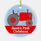 Mooie Rode Tractor Baby's Eerste Kerstmis Aquarel Keramisch Ornament (Voorkant)