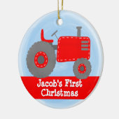 Mooie Rode Tractor Baby's Eerste Kerstmis Aquarel Keramisch Ornament (Links)